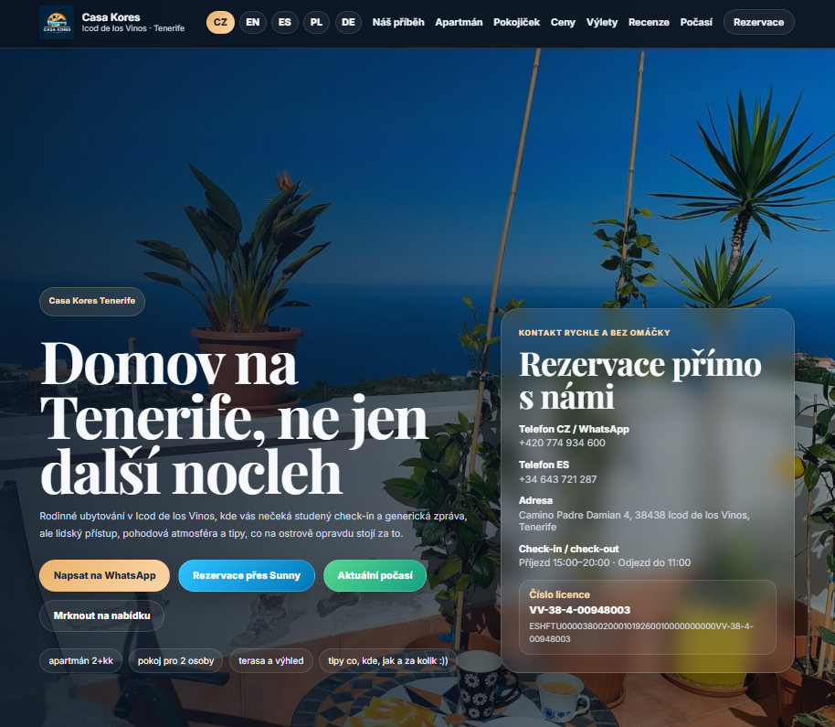 Casa Kores – ukázka hotového webu