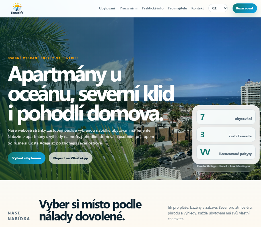 Sunny Apartments Tenerife – ukázka hotového webu